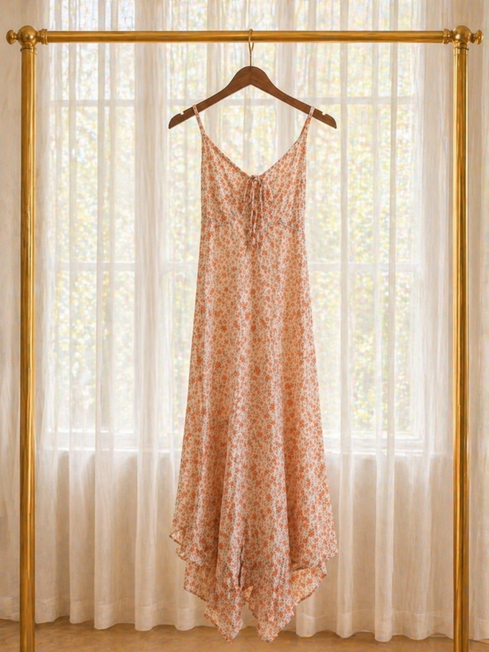 Final Touch Cream and Peach Floral Maxi Dress